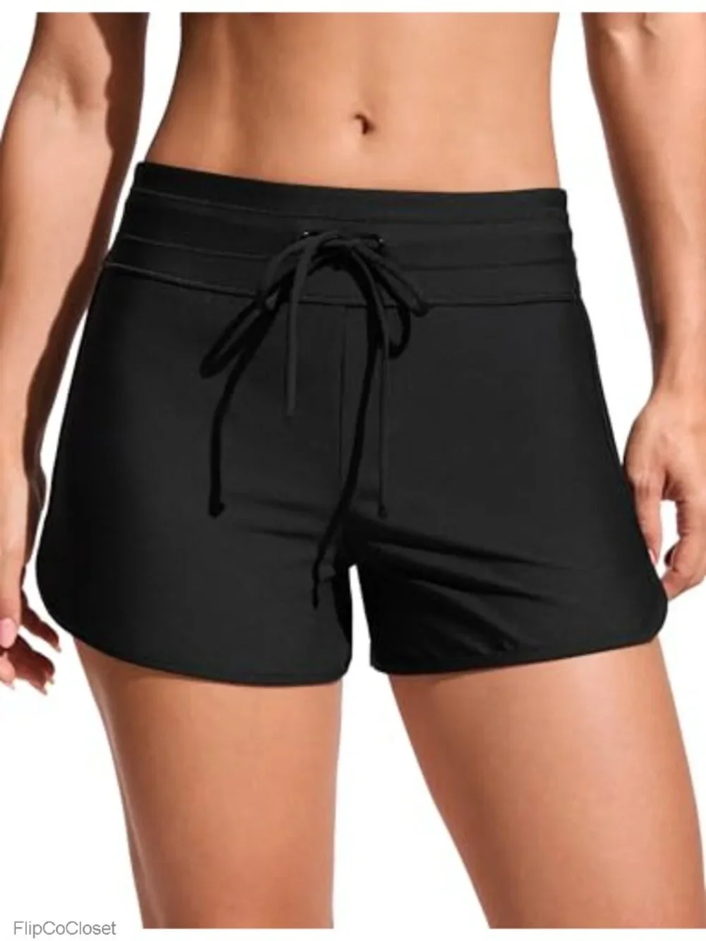High Waisted Dolphin Hem Swim Shorts with Built-in Briefs, Quick-Dry
